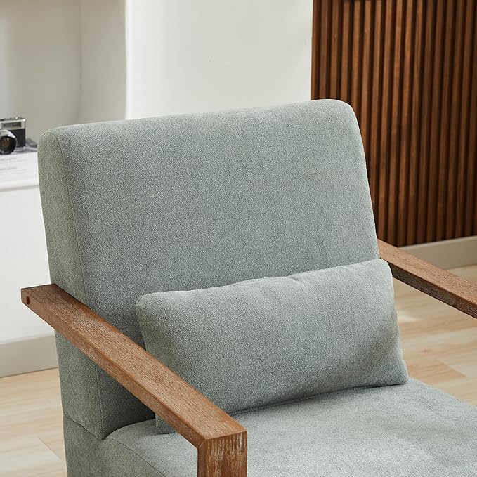 Swivel Modern Upholstered Accent Chair with Solid Wood Armrests and 360 Degree Comfy Lounge Reading Chair Side Armchair for Hotel Bedroom Living Room Office and Nursery Room (Pale Green)