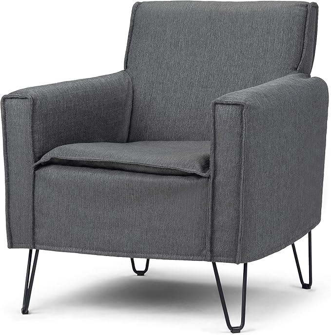 SIMPLIHOME Warren 28 inch Wide Mid Century Modern Accent Chair in Slate Grey Woven Fabric for the living and family room