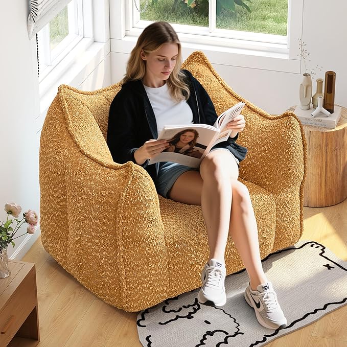 47.2 Inch Oversized 2 Piece Single Sofa Set Comfy Beanbag Chairs with Scratch-Resistant Pet-Friendly Chenille Modern Couch with Arms No Assembly Required Yellow