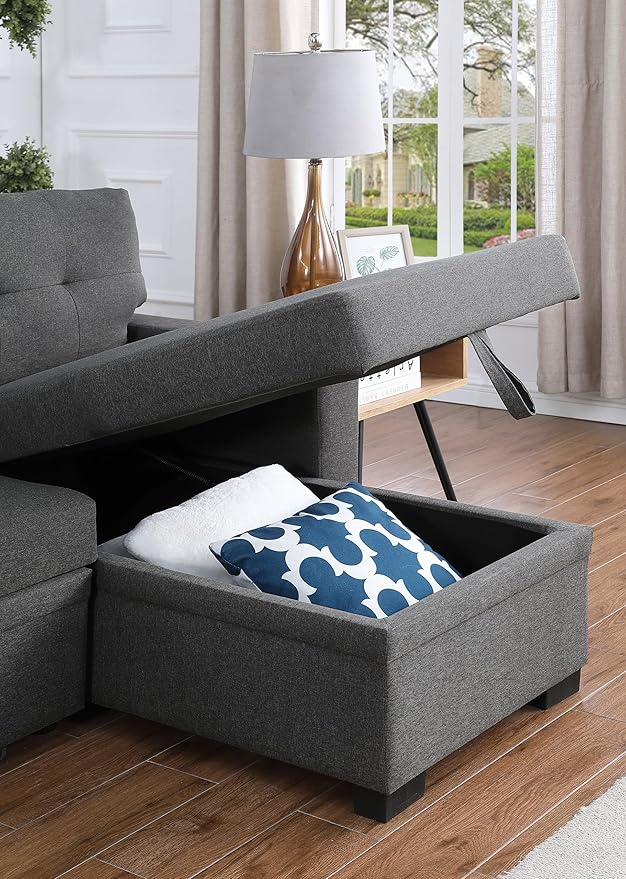 Ball &amp Cast L-Shape Reversible Sectional Sleeper Sofa Bed 4 in 1 Pull Out Couch with Storage Chaise USB Ports &amp Cup Holder Convertible Sleeper Corner Couch Pull-Out Sofa Bed for Living Room Of