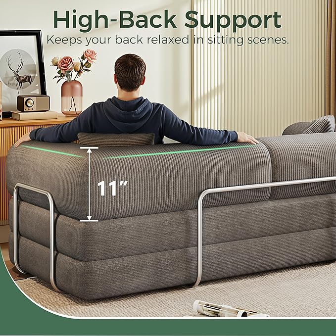 78.5'' Convertible Folding Sofa Bed – 4-in-1 Modular Floor Couch Corduroy Small Cloud Couch Compressed Foldable Sleeper Sofa King Size Futon for Bedroom Guest Room (Grey (Dark))