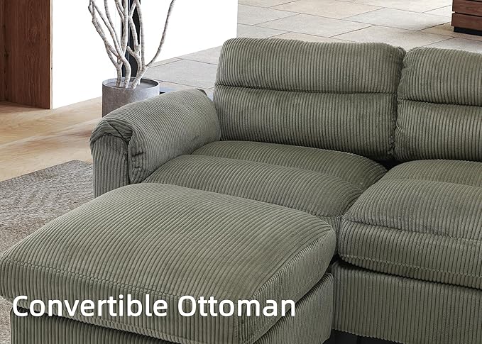 CANMOV Modular Sectional Couches with Ottoman Convertible U Shaped Sofa Couch 7 Seat Sofa with Chaise for Living RoomCorduroy Couch Green