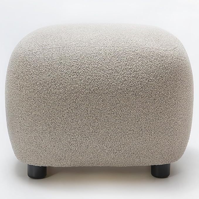 KINWELL Round Boucle Upholstered Ottoman Chair Footstool with Soft Padded Seat Fully Assembled Modern Sofa Couch Footrest Extra Seating for Bedroom Entryway Taupe(18.5 D x 23 W x 16.5 H)