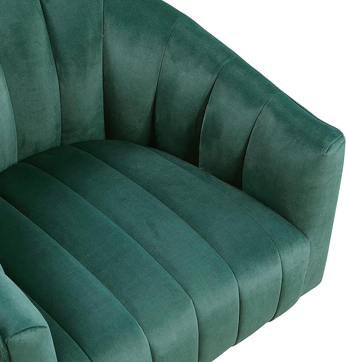 Lexicon Modern Swivel Accent Chair Velvet Fabric Upholstered Swivel Lounge Chair with Rounded Base and Channel Stitching for Living Room/Bedroom/Office Easy Assembly Dark Green