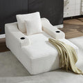 Chaise Lounge Chair Indoor Cloud Sofa Bed with Cup Holders Corduroy Upholstered Couch with 17.71 Seat High Lazy Sofa Bed for Living Room Apart Fully Assembled - White
