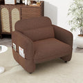 33.46 Accent Chair Oversized Sherpa Lamb Fabric Armchair Big Comfy Upholstered Armed Chair Single Sofa Chair with Waist Pillow for Bedroom Living Room (Dark Brown)