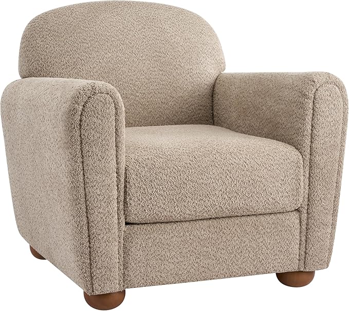 Christopher Knight Home Peysz Modern Accent Chair Boucle Upholstered Armchair with Rounded Wooden Legs Comfortable Single Sofa Soft Cushion Seating Lounge Chair Indoor Light Brown