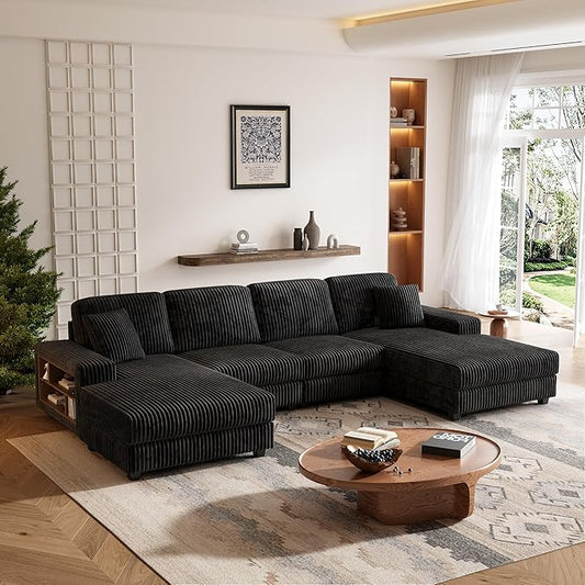 ERYE U-Shaped Modular Sectional Sofa Convertible Symmetrical Sofa Couch with Removable Chaise Lounges U Shaped Double Chaises Sectional Couches with Storage Armrests