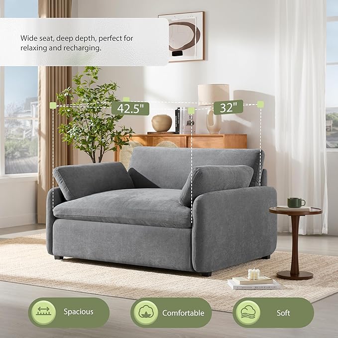 50 Oversized Accent Armchair Candy Color Single Sofa Chair with Thickness Cushions Modern Chenille Upholstered Cozy Lounge Armchair with Extra Wide Deep Seat and 2 Pillows for Living Room Bedroom