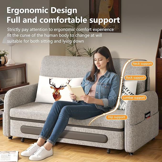 Versatile Pull-Out Sofa Bed – Compact Futon Couch for Small Spaces Gray/White 34.25 D x 59.84 W x 37.4 H Ideal for Living Room &amp RV (61.61)