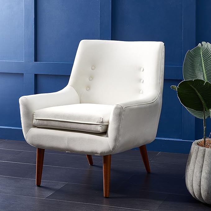 SAFAVIEH Home Collection Amina Mid-Century Modern Cream Velvet Accent Chair