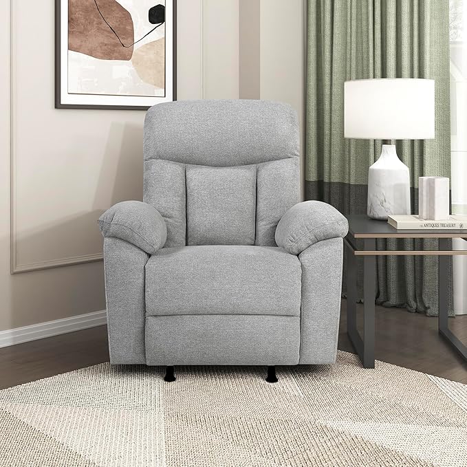 Lexicon Manual Rocker Recliner Chair for Living Room Chenille Fabric Upholstered Rocking Reclining Chair Home Theater Seating Easy Assembly Recliner Gray