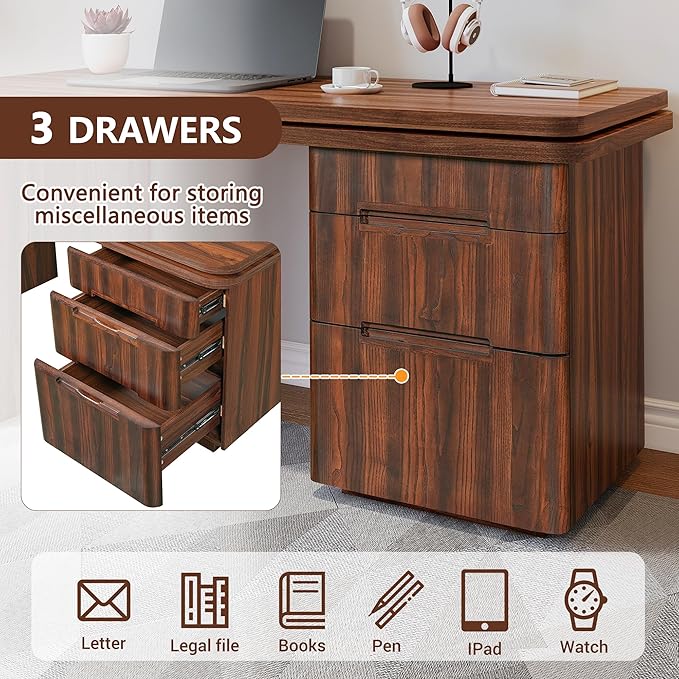 Merax Home Office Desk L Shaped with 3 DrawersWooden Rotating 90 Large DeskExecutive Office WorkstationCorner Work Table for Study WritingWalnut