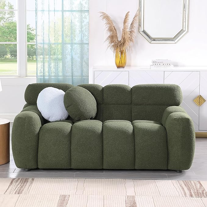 kevinplus 65'' Loveseat Boucle Sofa Couch for Living Room Modern Contemporary 2-Seat Upholstered Cloud Sofa Couch for Apartment Bedroom Dorm Small Space Boucle Fabric Green