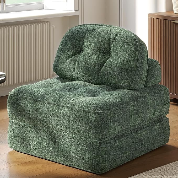 Dowinx Folding Sofa Bed with Pillow Convertible Comfy Couch Bed for Adults Home Lounge and Gaming Modern Comfortable Design for Apartment Living Room Bedroom Single Smooth Velvet Cyprus Green