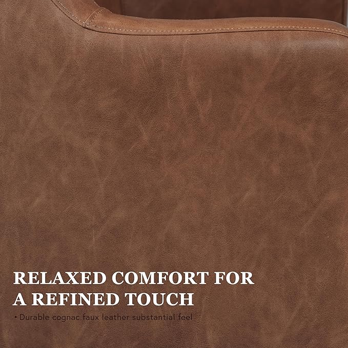 Homepop Home Décor Upholstered 360° Barrel Back Swivel Chair | Accent Chairs for Living Room &amp Bedroom | Decorative Home Furniture Cognac Faux Leather