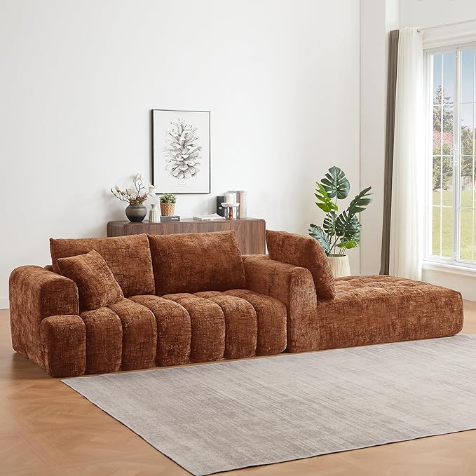 108.3'' Modern Cloud Couch Modular Sectional Sofa with L-Shape Chaise Luxury Chenille Upholstered Couche for Living Room Comfy Sofa with Pillows Deep Seat No Assembly (Orange Right Hand Facing)