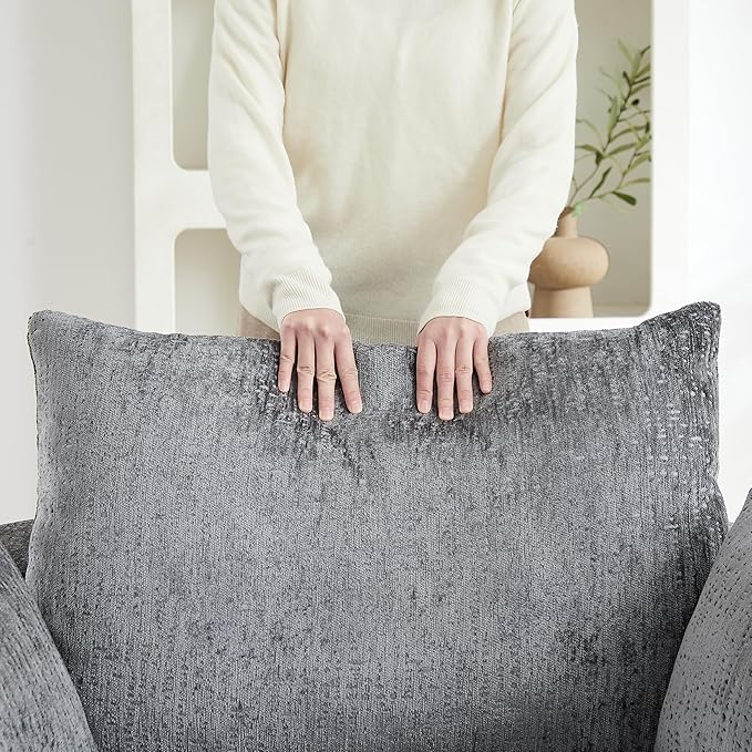 55 Oversized 360 Degree Swivel Chair Modern Round Chair Chaise Lounge Upholstered Chenille Swivel Accent Chair with Deep Seat Single Sleeper Sofa for Living Room (Grey Swivel - Classic Chenille)