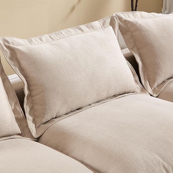 Modern Couch Modular Sectional Sofa 126 L-Shape Cloud Couch with Ottoman for Living Room Bedroom Reading Study Waitting Room Linen Fabric-Khaki