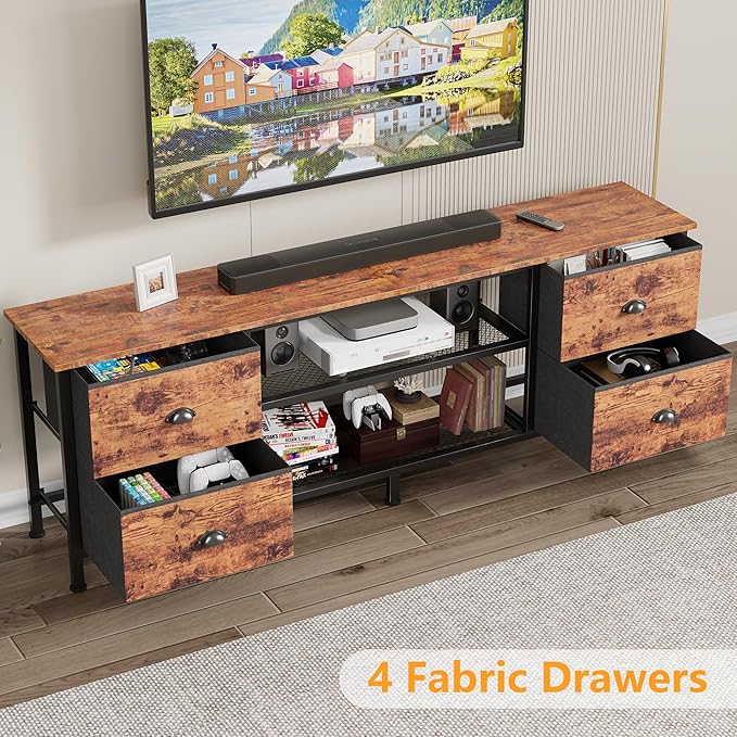 Furologee TV Stand Dresser with 4 Drawers 63 Inch Entertainment Center with Open Shelves Media Console Table for 6570 Inch TV Television Stand for Bedroom Living RoomRustic Brown