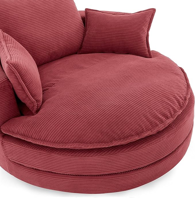 Eafurn 57.5 Oversized Swivel Barrel Chair with Dual-Layer Cloud Cushion Modern Corduroy Accent Round Chair for Living Room 360° Rotating Lounge Armchair with 3 Pillows for Bedroom &amp Reading Noo