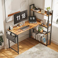 Treesland 47 Inch Computer Desk with Bookshelf Corner Desk with Storage L Shaped Desk Home Office Desks Writing Study Desk for Bedroom Brown