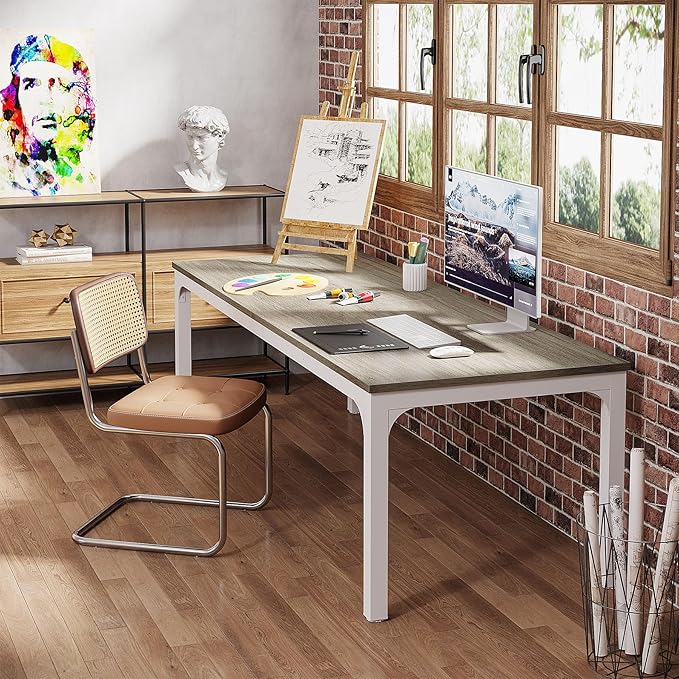 Tribesigns 2-Person Home Office Desk 78.7 Extra Long Computer Desk Double Workstation for Home Office Work Desk for Two People (Oak)