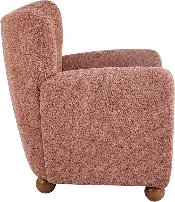 Christopher Knight Home Lindy Wingback Accent Chair Upholstered Armchair with Rounded Wooden Legs Curved Backrest Single Sofa Soft Cushion Seating Comfy Lounge Chair for Living Room Dusty Coral