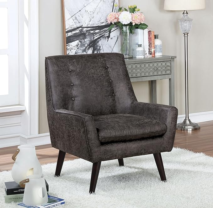 HOMES: Inside + Out Sayburke Mid-Century Modern Tufted Fabric Upholstered Accent Chair with Removable Cushion for Living Room Bedroom ‎Light Gray