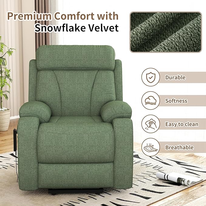 Power Lift Recliner Chair for Elderly with Remote Control - Heavy Duty 330 lbs Snowflake Velvet Fabric Compact Electric Lift Chair for Seniors Small Spaces Living Room Bedroom