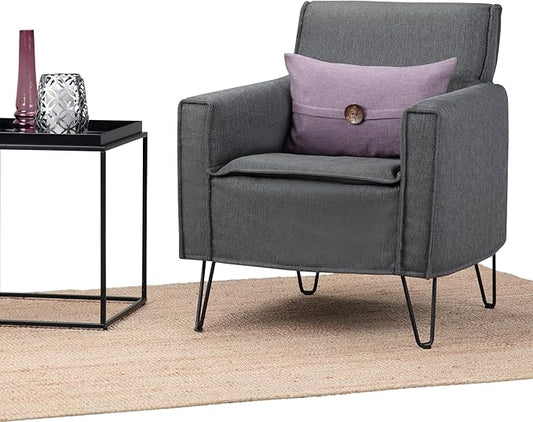 SIMPLIHOME Warren 28 inch Wide Mid Century Modern Accent Chair in Slate Grey Woven Fabric for the living and family room