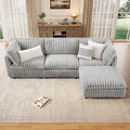 KKL Modular Sectional Couch for Living Room L Shaped Corduroy Couches with 1 Ottomans 4 Seater Oversized Sofa Soft Fabric Modern Sofa Grey