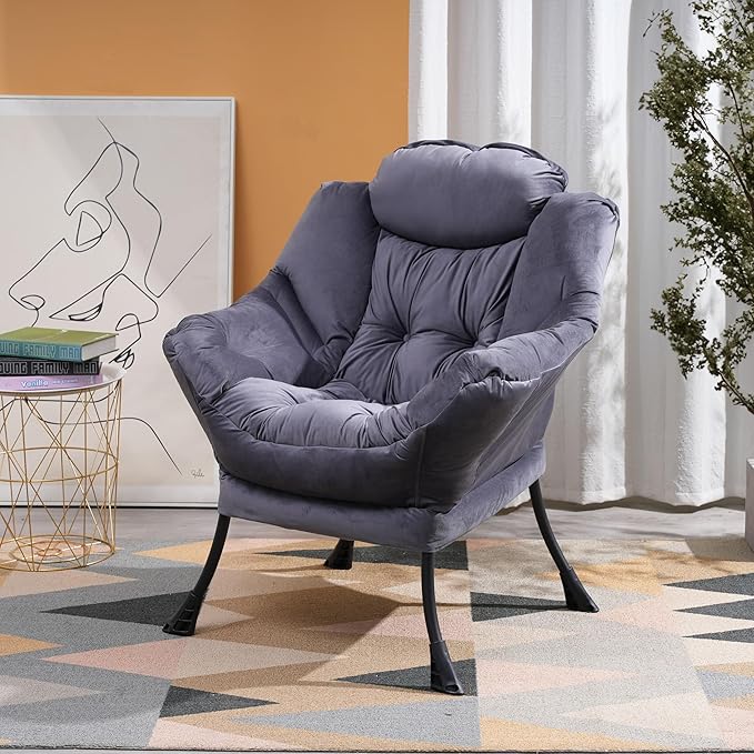 Living Room Chairs with UpholsteredReading Chairs for AdultsModern Accent Chairs for Living RoomLounge Sofa Rocking Chair IndoorSingle Sofa Chair with Armrests &amp Side PocketDark Gray
