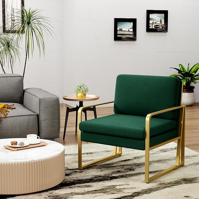 ALISH Accent Chairs Set of 2 Upholstered Armchair Modern Living Room Chairs Linen Arm Chair Side Sofa Chairs Reading Chairs with Metal Legs for Bedroom Living Room (GreenSet of 2)