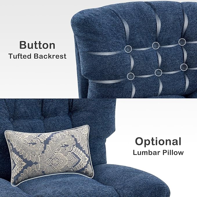 MCombo Swivel Accent Chair Modern Tufted Upholstered Armless Chairs Wide Seat Single Sofa Chair for Living Room Bedroom LW753 (Blue)