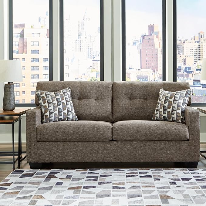 Signature Design by Ashley Mahoney Contemporary 2-in-1 Tufted Sofa Sleeper with Folding Gel Memory Foam Mattress Full Dark Brown