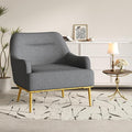Modern Accent Chair with Curved Backrest Chenille Fabric Upholstered Armchair with Gold Metal Legs Single Sofa Chair for Living Room Reading Corner (Dark Gray14)