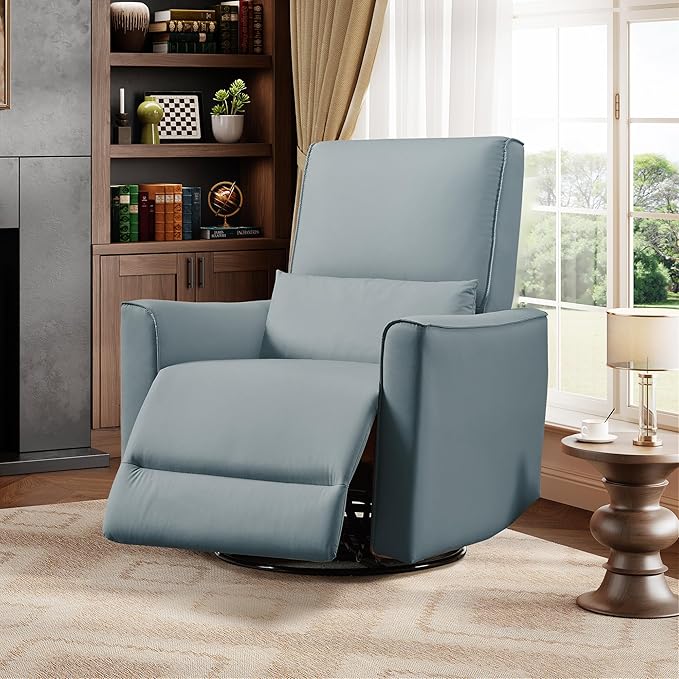 IDEALHOUSE Swivel Rocking Nursery Recliner Chair Rocker Recliner Glider Deep Seat PU Leather Sofa Chair with high Backrest for Nursery Living Room Bedroom &amp Home Movie Theater (Gray)