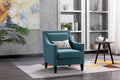 Accent Armchair Living Room Chair with Nailheads and Solid Wood Legs Teal Linen