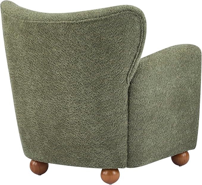 Christopher Knight Home Lindy Wingback Accent Chair Upholstered Armchair with Rounded Wooden Legs Curved Backrest Single Sofa Soft Cushion Seating Comfy Lounge Chair for Living Room Olive Green