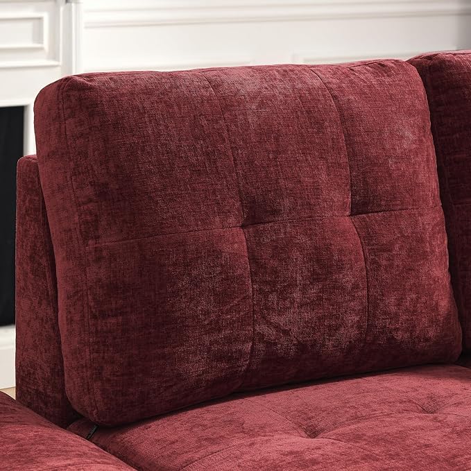 Yoglad 108'' Chenille Sectional Couches for Living Room Modular 5-Seater Couch Sofa with Reversible Chaise &amp Cup Holders L-Shaped Corner Sofa with Storage Ottoman for Living Room Apartment(Red)