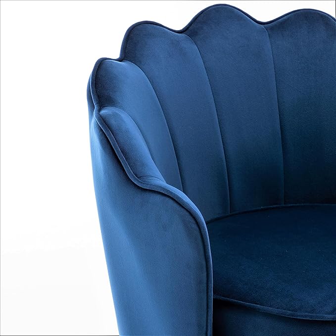 Velvet Barrel Accent Chair with Scalloped Silhouette and Gold Metal Legs Decorative Piece Suitable for Traditional Modern and Contemporary Spaces Navy Blue