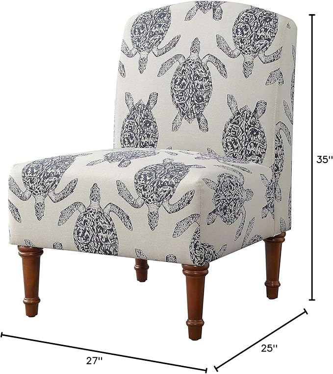Powell Company Powell Markay Accent Chair 25W x 18.75D x 35H Ivory with Blue Sea Turtle Pattern Traditional Coastal Upholstered Armless 275 lbs Max Weight Indoor Use