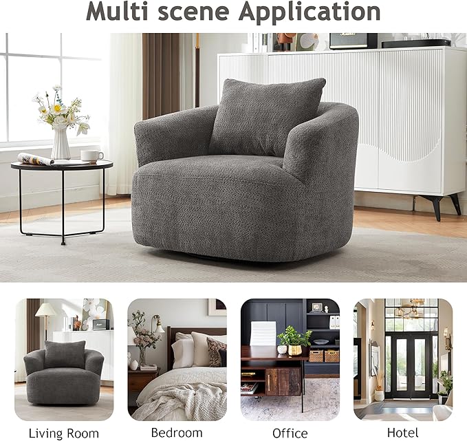 360° Swivel Accent Chair Boneless Barrel Armchair Ergonomic Upholstered Nursery Chair for Living Room Bedroom Comfy Boucle Fabric