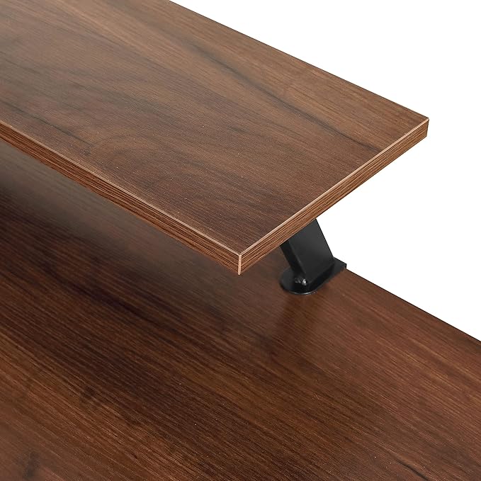 Techni Mobili Office Desk - Reversible L Shaped Desk with Storage Shelves Monitor Stand &amp Accessory Holder - Ergonomic &amp Industrial Workstation Corner Table with Durable Steel Frame Walnut