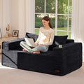 MAXYOYO 63 Boneless Loveseat Sofa Couch 2-Seater Floor Loveseat for Small Space with Cup Holders Corded Couch with Pillows Floor Sofa for Apartment &amp Lounge No Assembly Required Black