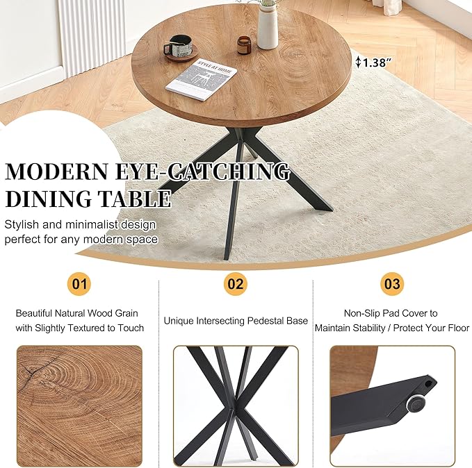 Dining Table Set for 4 Modern Mid-Century Compact Kitchen Table with Chairs Set 37-in Round Breakfast Nook Dinner Table Set with Upholstered Dining Side Chairs for Dining Room Grey