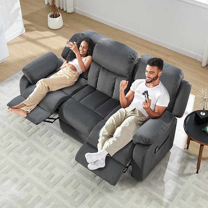 Jocisland Reclining Couch Power Reclining Sofa with Dual Wingback 3 Seater Recliner Sofa Recliner Couches for Living Room(Dark Gray)