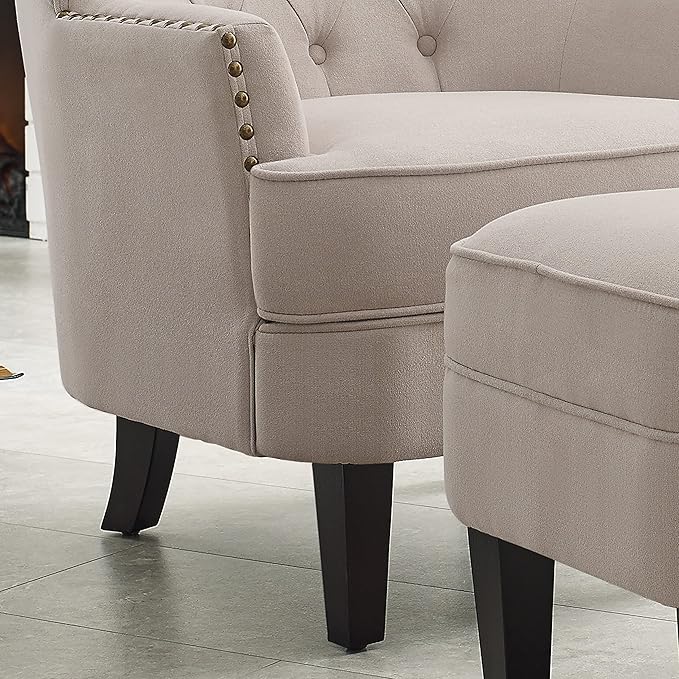Rosevara McCarthy Accent Chairs with OttomanUpholstered ArmchairFabric Comfy Reading Seat Lounge for Living Room Bedroom ApartmentEasy Assembly Pearl Beige