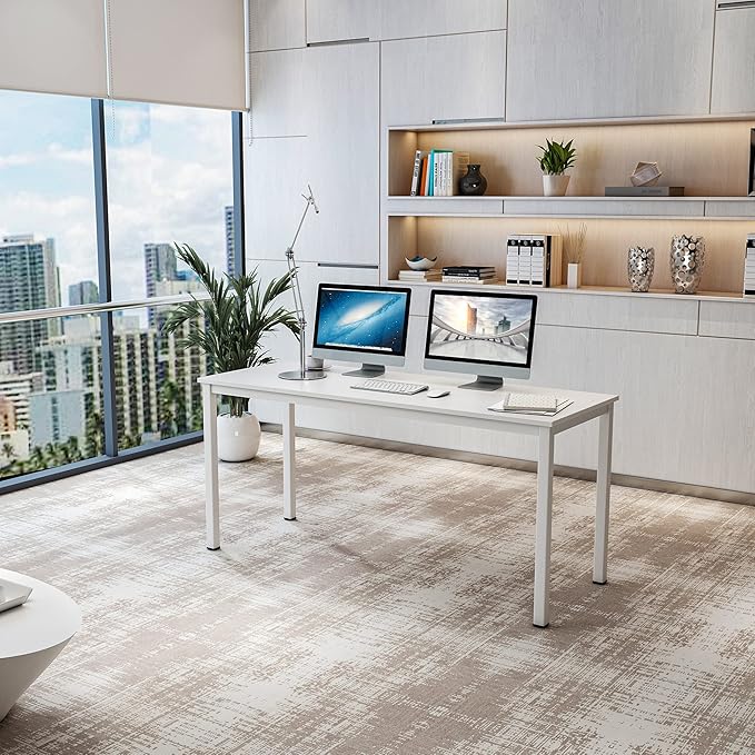 soges 63 inches Large Size Table Computer Desk Home Office Table Writing Desk Study Table Computer Workstations PC Desk Gaming Desk Modern Simple StyleWhite